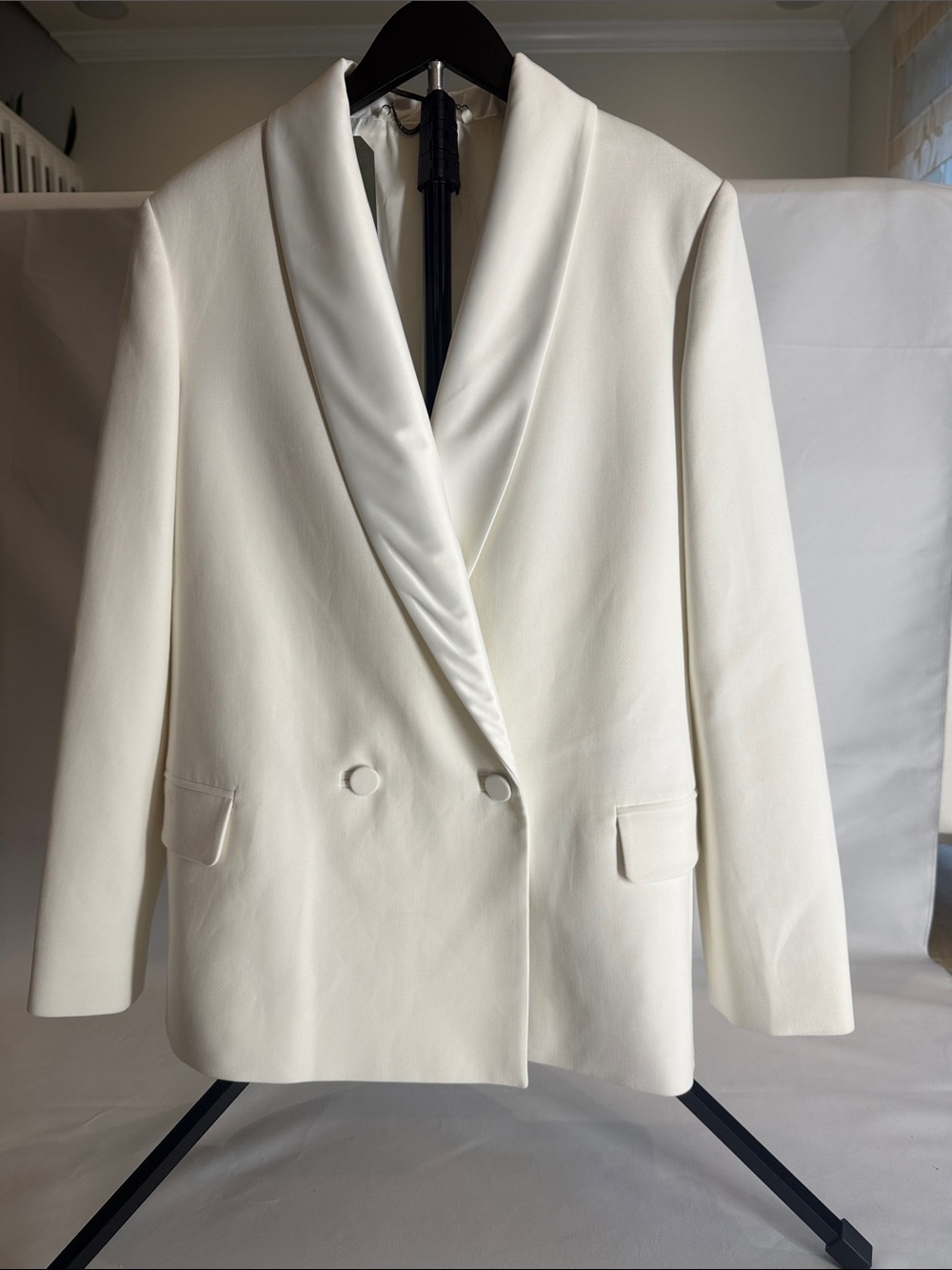AllSaints White Double-Breasted Shawl Collar Blazer